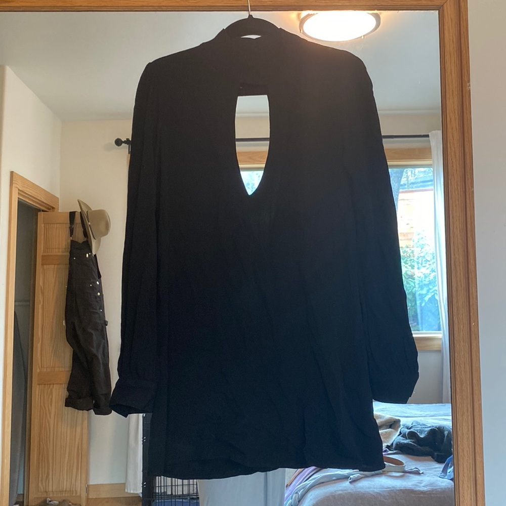 Flynn Skype black dress - slits both in front and back - mock neck -long sleeve
